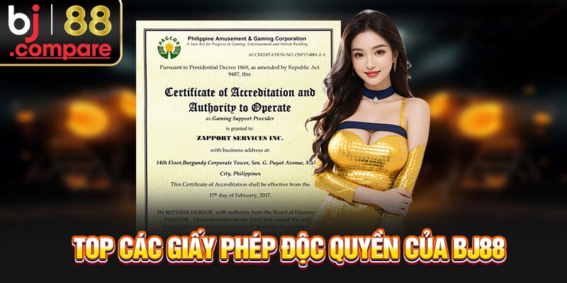 Top các giấy phép độc quyền của BJ88